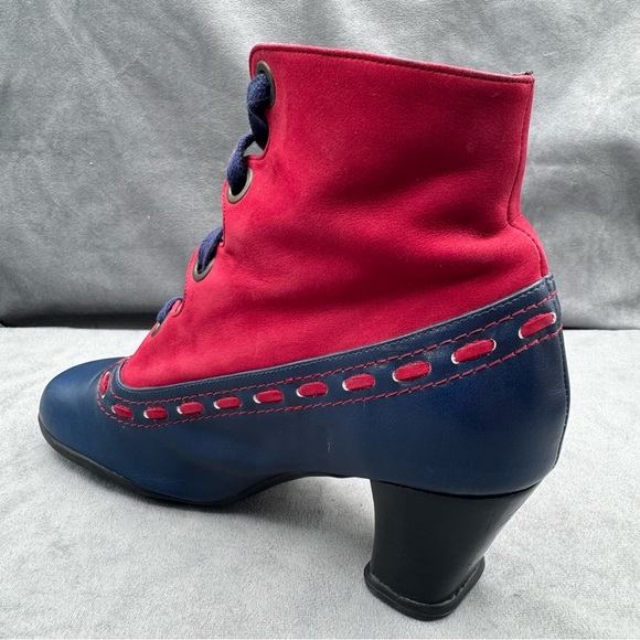 John Fluevog Operetta Bordoni Ankle Boots Women’s 8 Navy & Red Leather - Picture 3 of 16